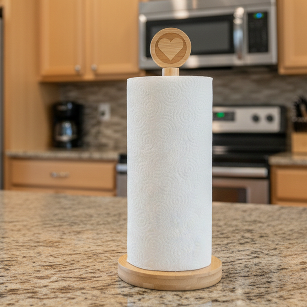 Bamboo Heart Paper Towel Holder