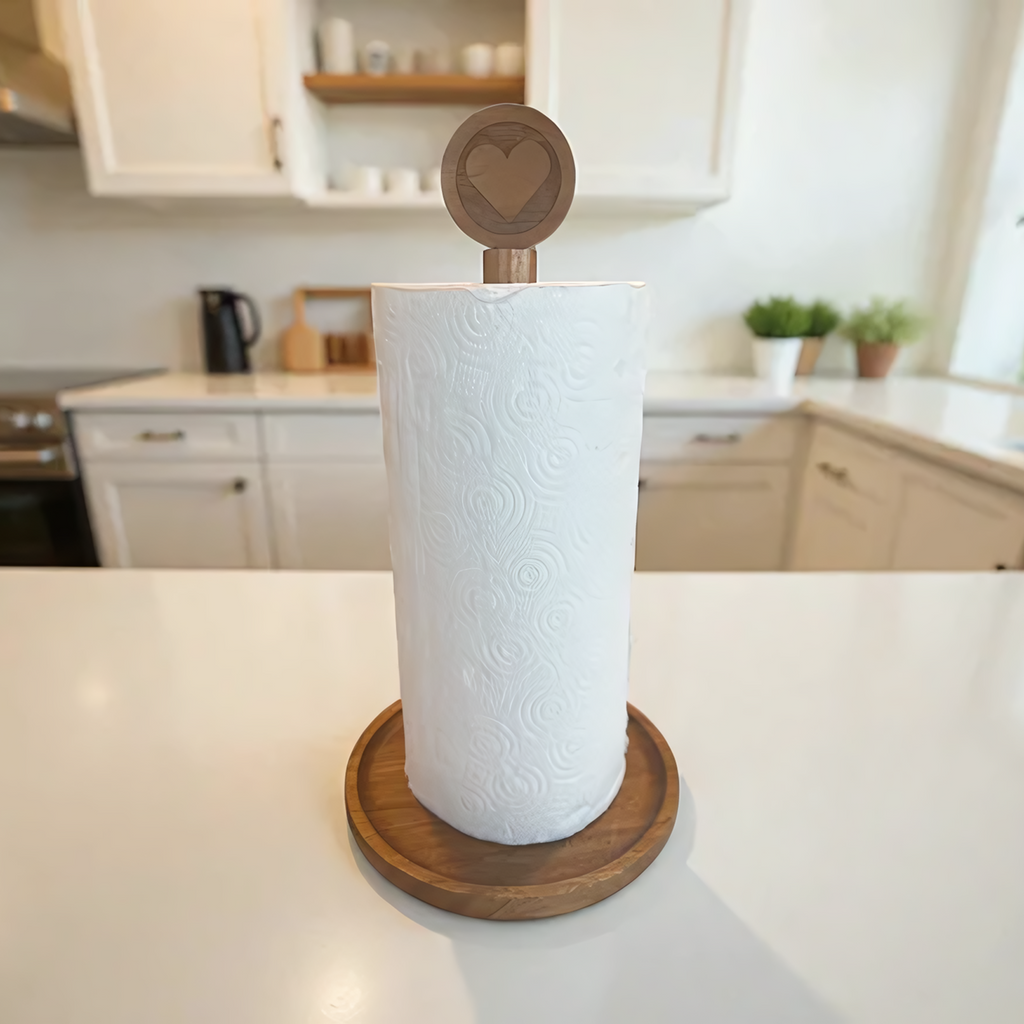 Acacia Heart Paper Towel Holder