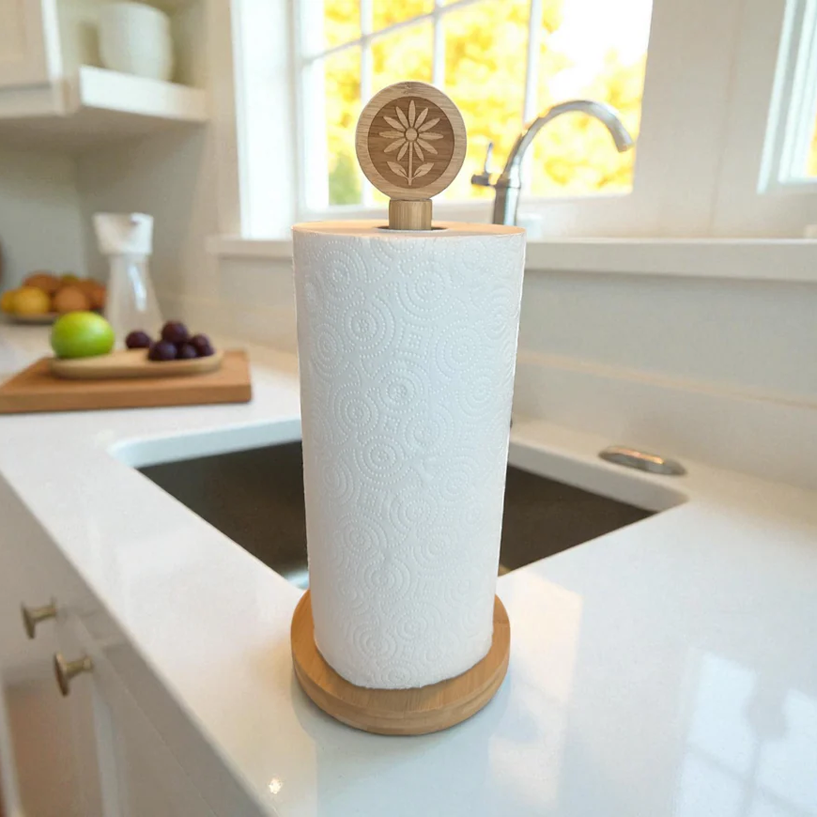 Bamboo Flower Paper Towel Holder