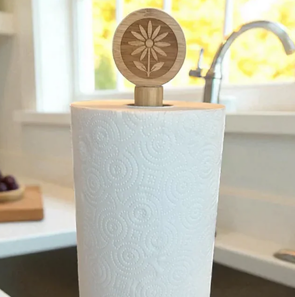 Flower Bamboo Wood Paper Towel Holder