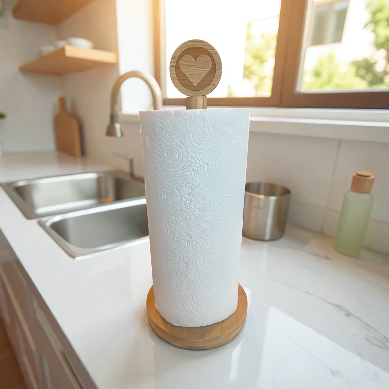 Bamboo Heart Paper Towel Holder