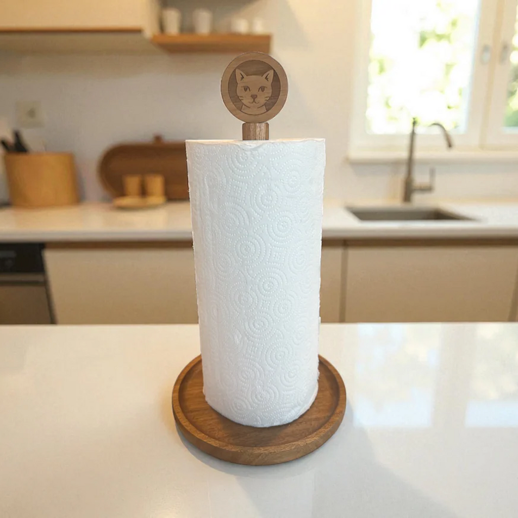 Acacia Cat Paper Towel Holder