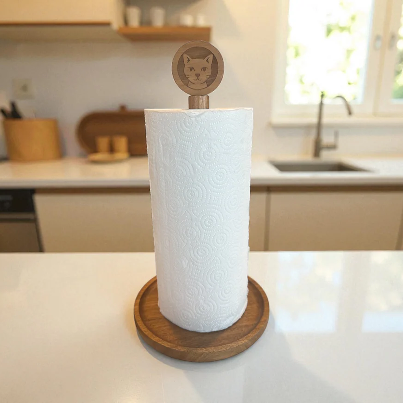 Acacia Cat Paper Towel Holder