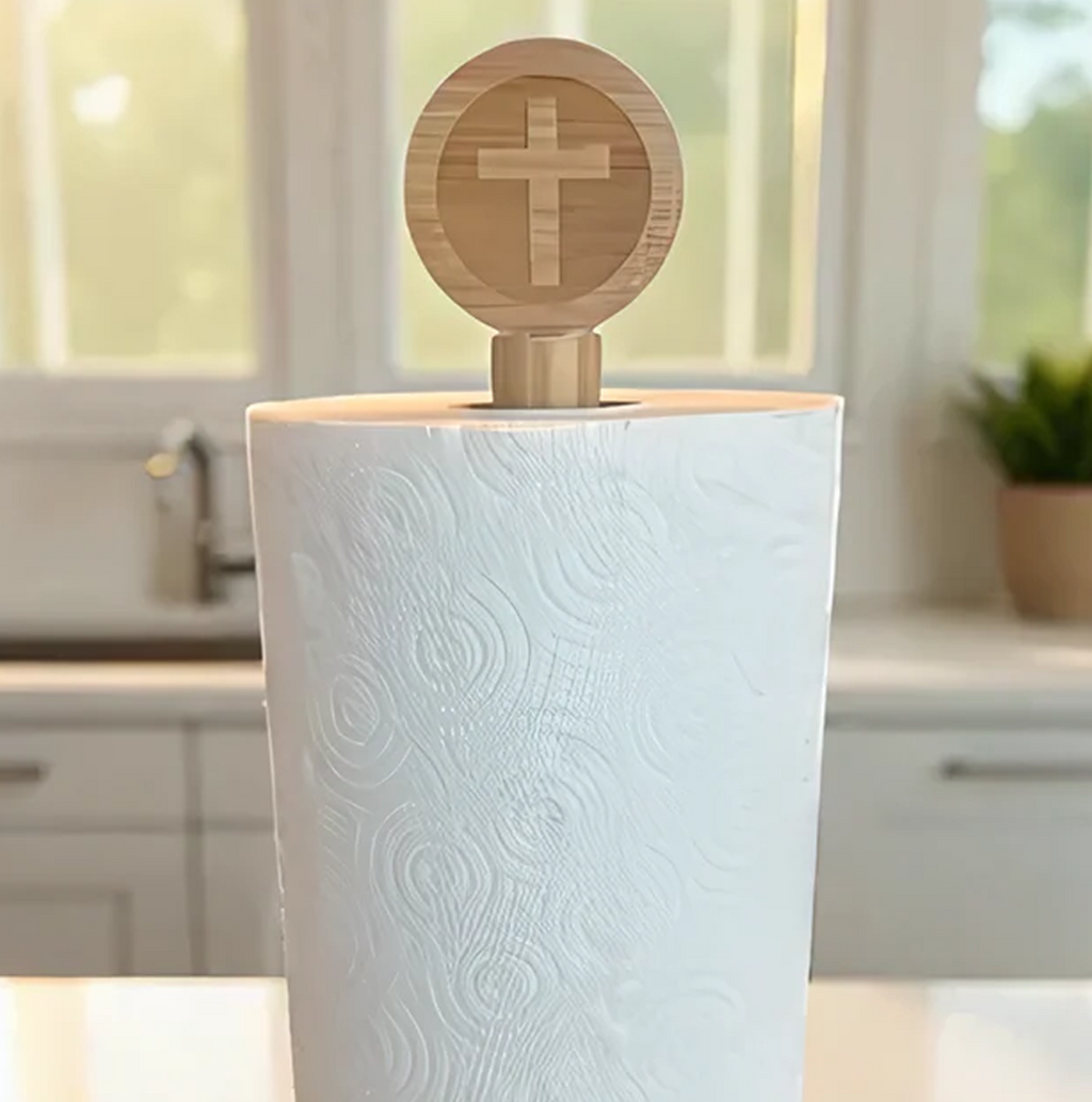 Cross Bamboo Wood Paper Towel Holder