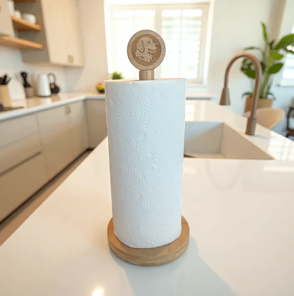 Bamboo Dog Paper Towel Holder