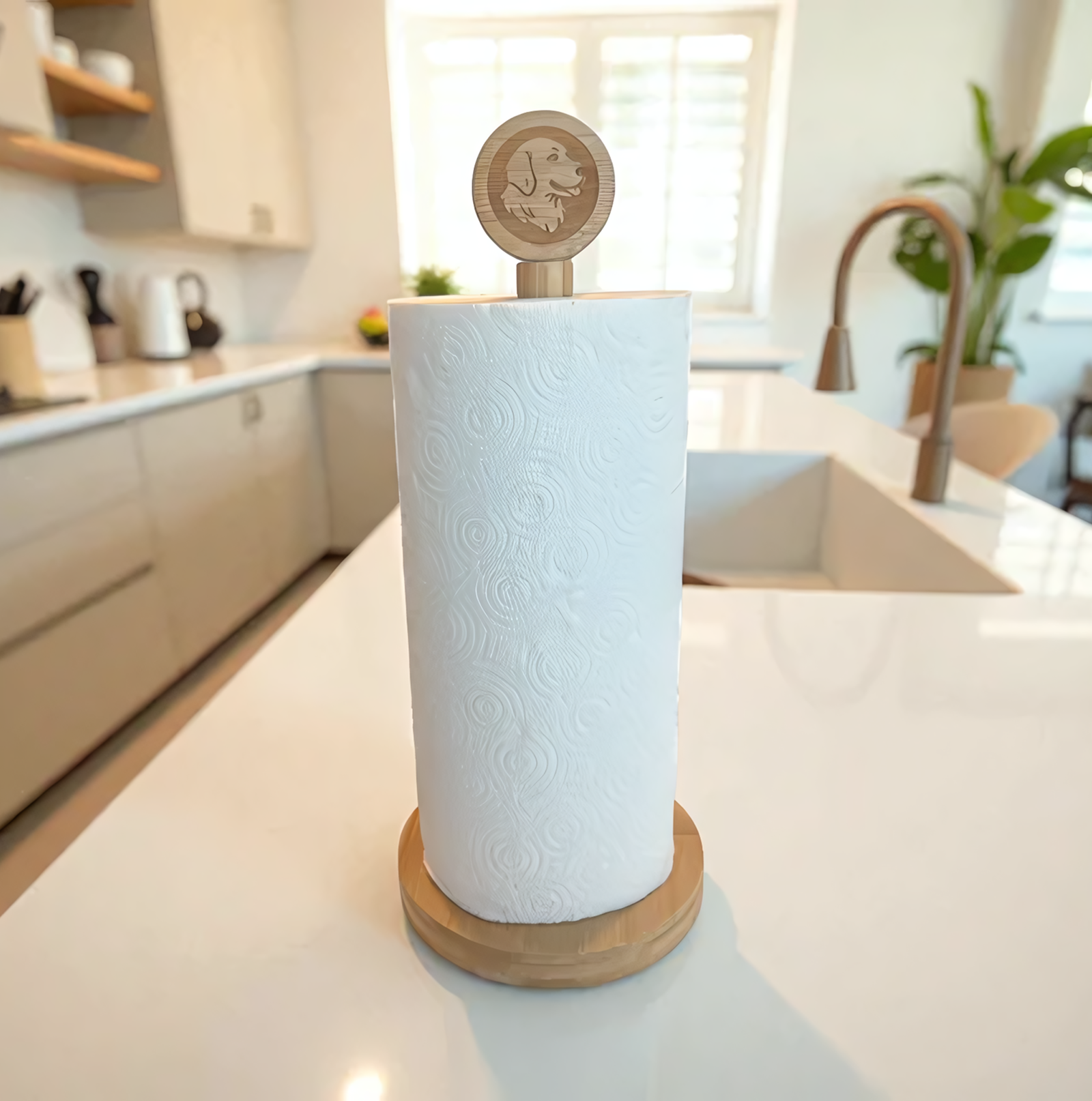 Bamboo Dog Paper Towel Holder