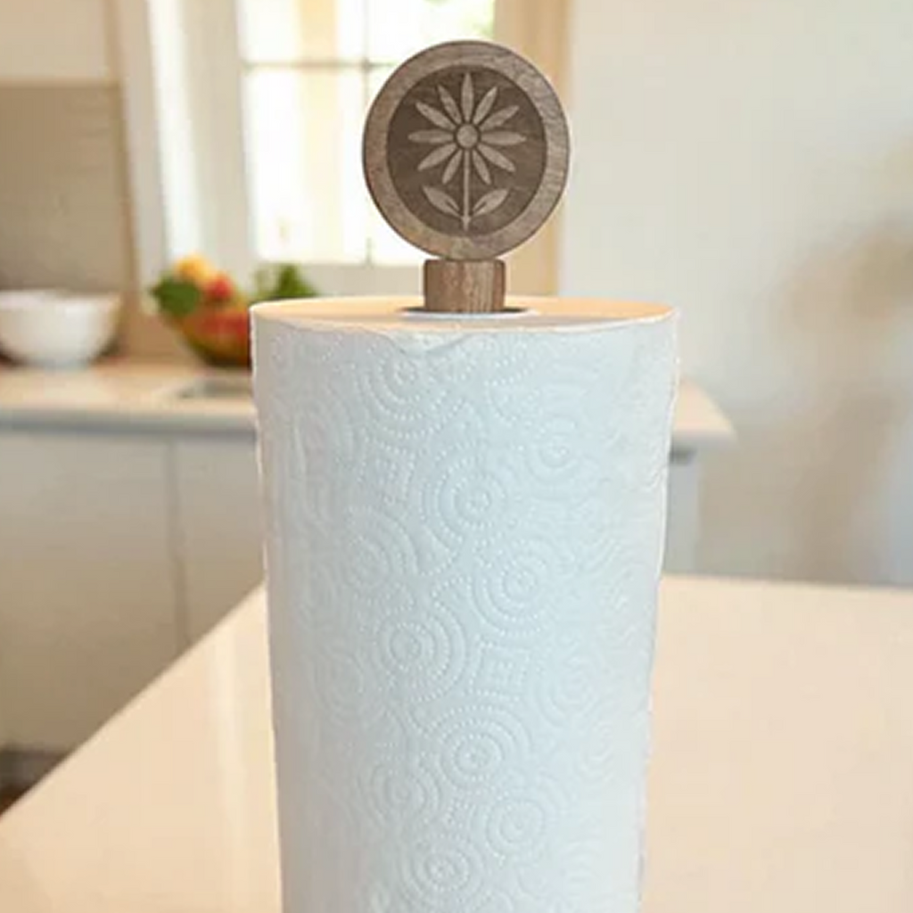 Flower Acacia Wood Paper Towel Holder