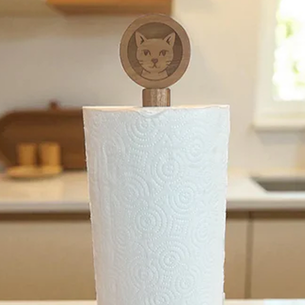 Cat Acacia Wood Paper Towel Holder