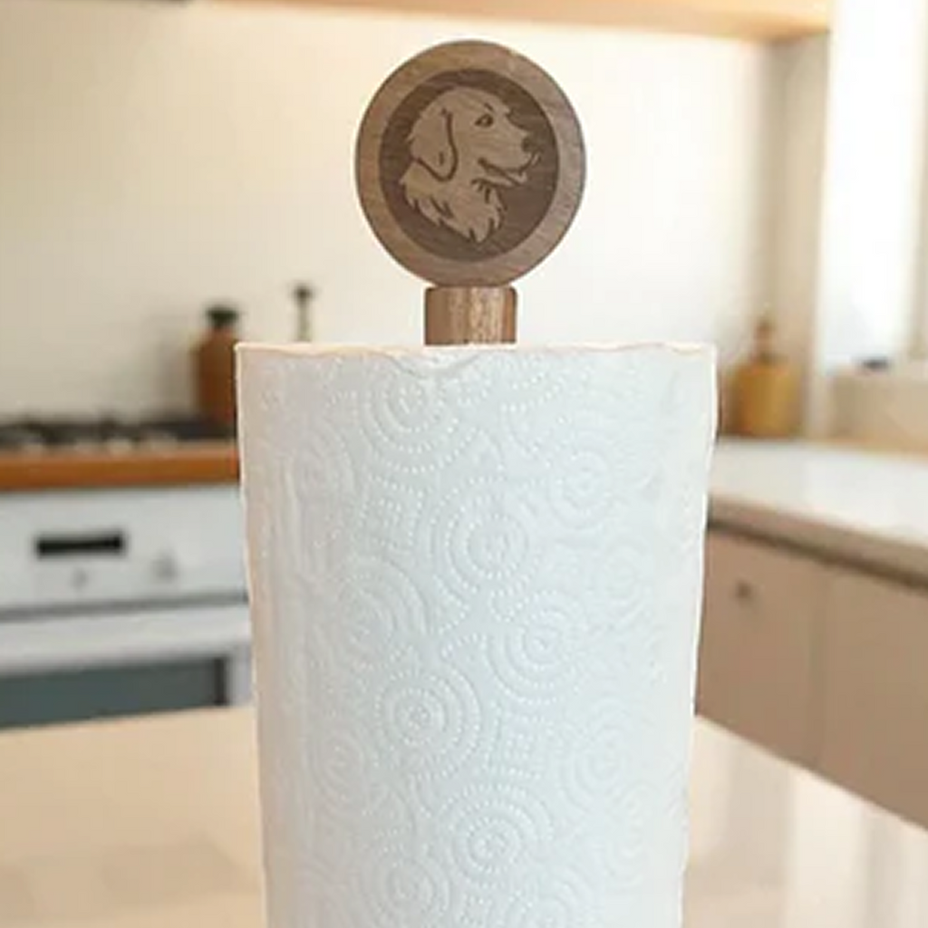 Dog Acacia Wood Paper Towel Holder
