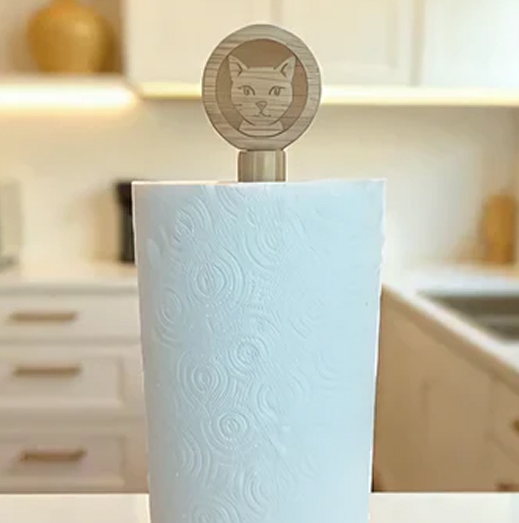Cat Bamboo Wood Paper Towel Holder